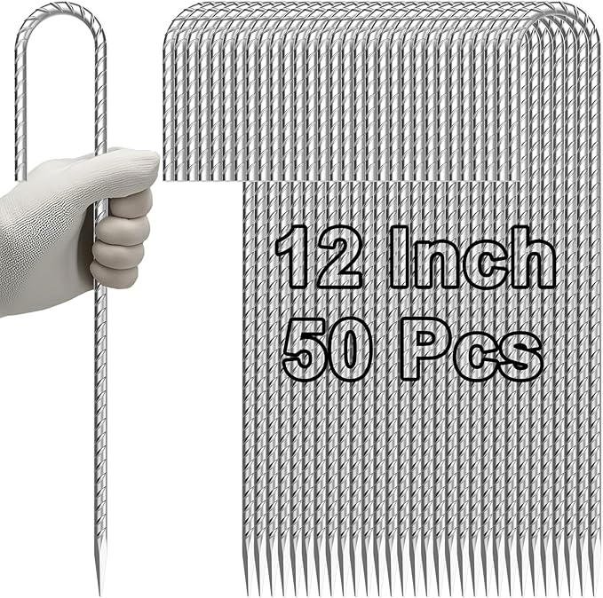 VVOKGO Rebar-Stakes-12-Inch J Hook Galvanized Tent Stakes Heavy Duty, 50-Pack Ground Chain Link Fence Anchors with Chisel Point End for Gazebo, Camping Tents, Outdoor Inflatables Decorations-Ruum Studio Home