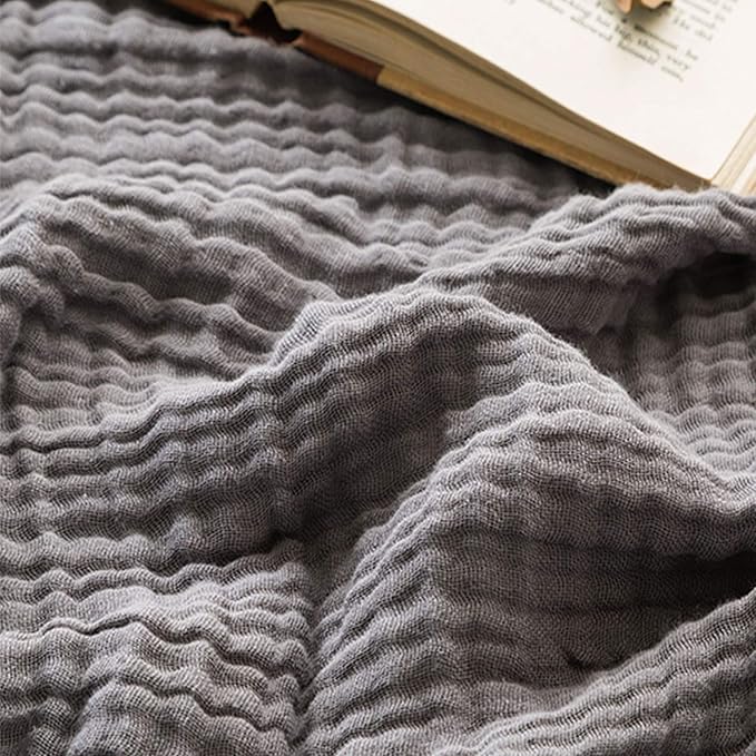 EMME Muslin Grey Twin Blanket 100% Cotton Bed Blankets for Adults and Baby 60"x80" Lightweight Soft Breathable All Season Solid Pre-Washed Gauze, Grey-Ruum Studio Home