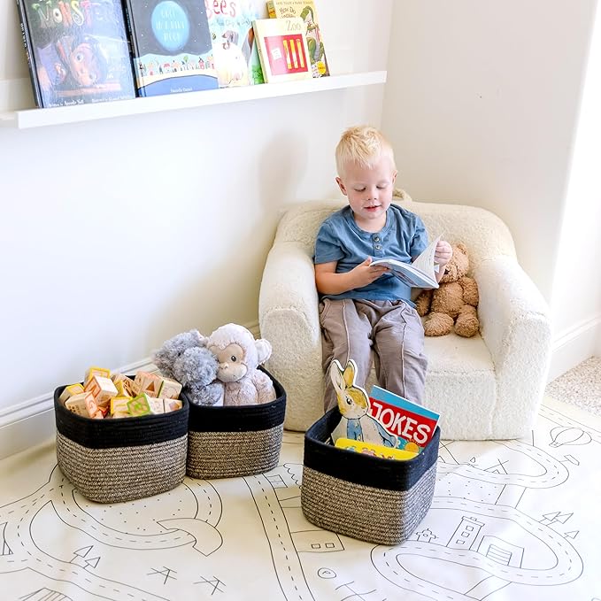 NaturalCozy Storage Cubes 9”x9”x7”Cotton Rope Woven Baskets for Organizing 3-Pack | 9 Inch Cube Storage Bin | Small Basket for Shelf Nursery, Pantry, Decorative Plant, Bathroom Closet, Toy Gift-Ruum Studio Home