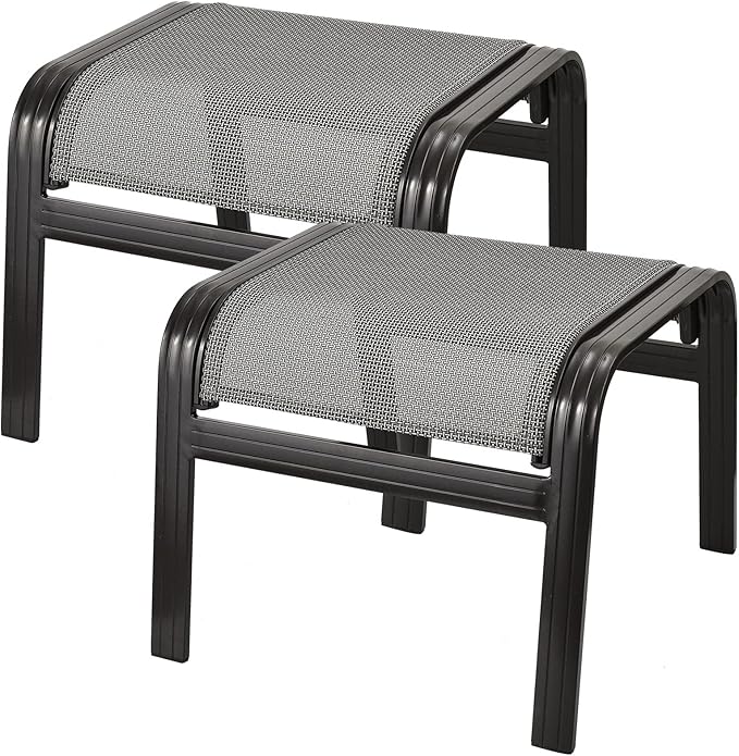 Patio Ottomans Outdoor Foot Rest Aluminum Patio Footstool Samll Seat Wicker Furniture Patio Ottoman 2 Pieces Grey-Ruum Studio Home