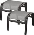 Patio Ottomans Outdoor Foot Rest Aluminum Patio Footstool Samll Seat Wicker Furniture Patio Ottoman 2 Pieces Grey-Ruum Studio Home