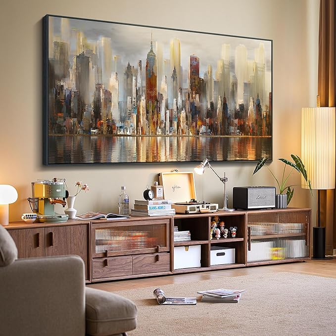 Mofutinpo Large Black Framed Cityscape New York abstract wall art Brown City Theme Paintings Modern Canvas office wall decor living room modern artwork Size 30x60-Ruum Studio Home