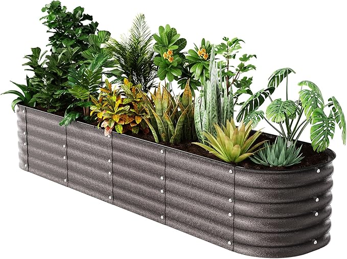 Raised Garden Bed Kit 8×2×1.4 FT Magnesium-Aluminum-Zinc Stainless Steel Metal Planter Box for Planting Outdoor Plants Vegetables (Crackle Gold)-Ruum Studio Home