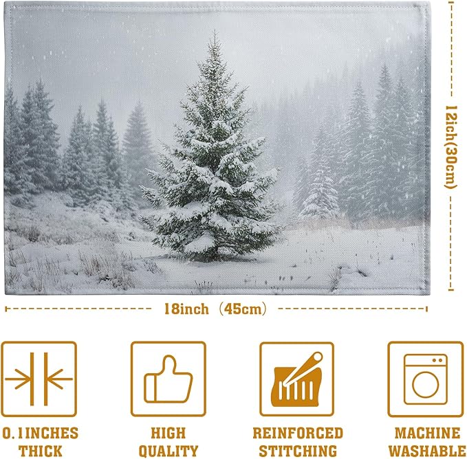 Winter Placemats Set of 4, 12x18 Inch Christmas Pine Tree Snowflake Linen Table Mats Seasonal Washable Farmhouse Place Mats for Kitchen Dining Xmas Holiday Party Decor-Ruum Studio Home