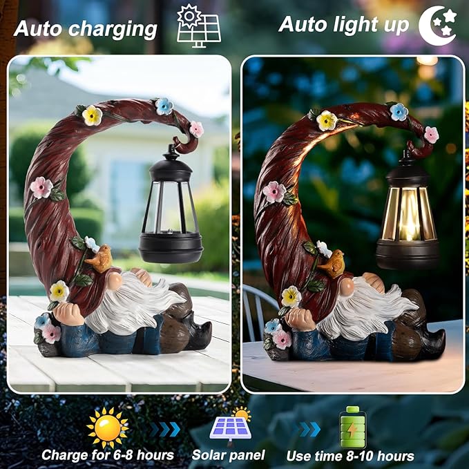 Garden Gnomes Outdoor Statues with Solar Light Funny Gnome Decor Gifts for Women Mom Gnomes Decorations for Home Patio Lawn Yard Garden Decor-Ruum Studio Home
