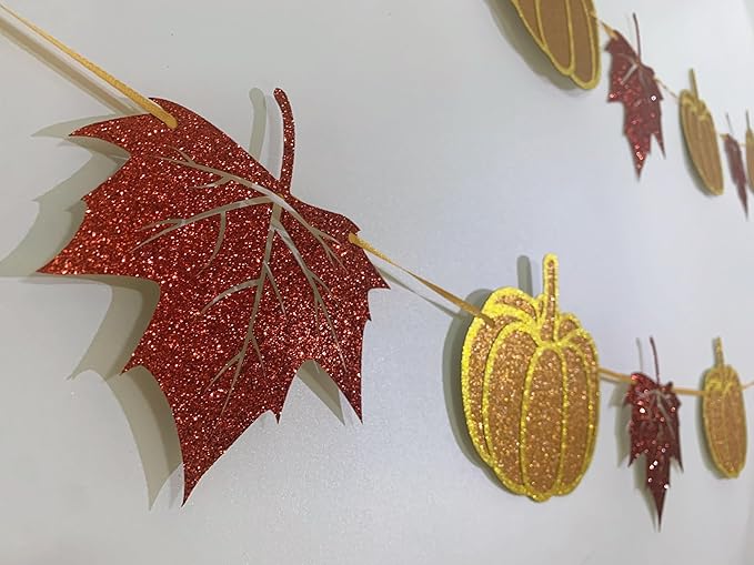 Fall Decorations Home Thanksgiving decor - Pumpkin and Maple Leaves Sign Fall Autumn Harvest Garland Hanging Bunting Banner(Pre-Strung)-Ruum Studio Home