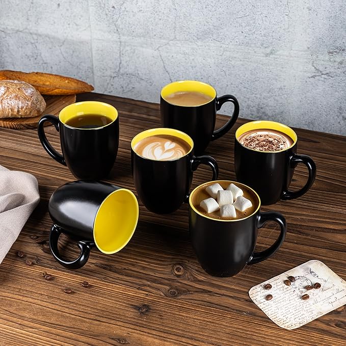 GBHOME 16oz Coffee Mugs Set of 6, Large Ceramic Coffee Mugs for Man, Woman, Dad, Mom, Modern Coffee Mugs Set with handle for Tea/Latte/Cappuccino/Milk/Cocoa. Dishwasher&Microwave Safe,Yellow-Ruum Studio Home