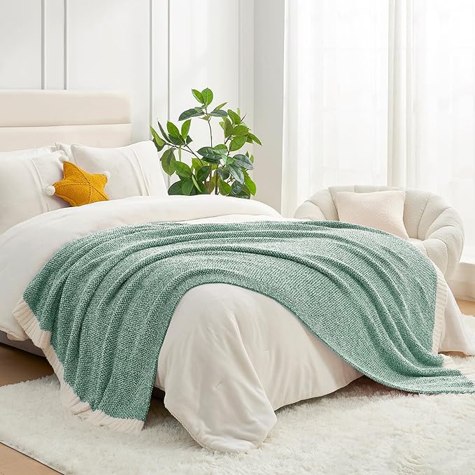 Snuggle Sac Green Blanket Twin Size Bedding Blankets, Super Soft Warm Cozy Knit Blankets for Sofa, Bed, Living Room, Heather Green, 60x80 inches,-Ruum Studio Home