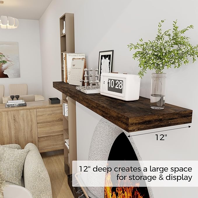 Floating Shelves 55 Inch Long, 55 x 12 Large Floating Shelf Wall Mounted, 12 Inch Wide Floating Shelves for Fireplace Mantel, 2" Thicked Storaged Shelves for Living Room, Bedroom, Rustic Brown, 1 Pack-Ruum Studio Home