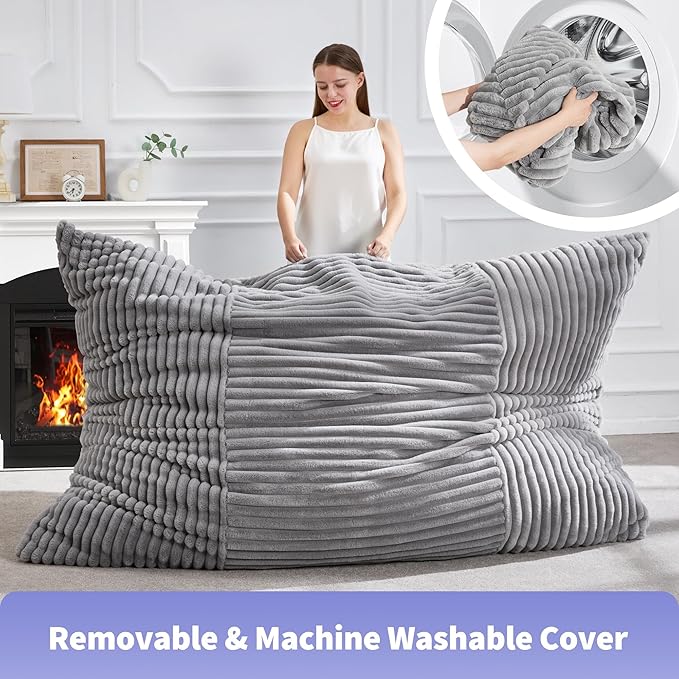 Hobestluk 3 in 1 Bean Bag Chair Giant Bean Bag Chairs Convertible Bean Bag Floor Cushion with Machine Washable Cover, Beanbag Chairs for Adult (Grey)-Ruum Studio Home