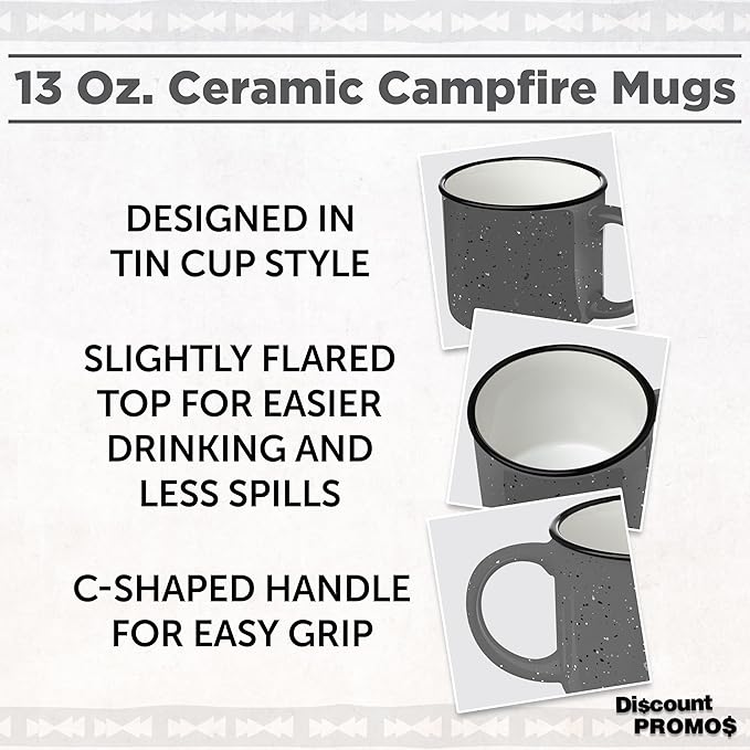 DISCOUNT PROMOS Ceramic Campfire Coffee Mugs 13 oz. Set of 10, Bulk Pack - Perfect for Tea, Espresso, Cappuccino, Hot Cocoa - Grey-Ruum Studio Home