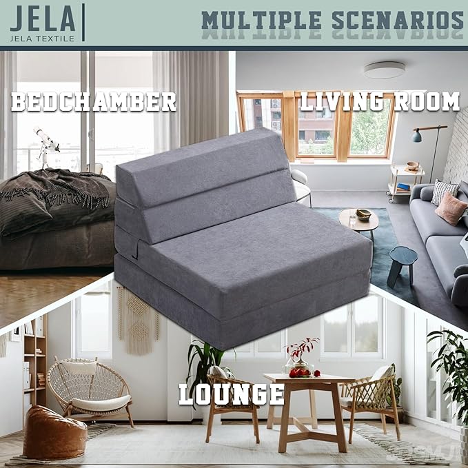 jela Foldable Sofa Bed Large Soft Foam Convertible Sleeper Chair Luxury Corduroy Fabric Fold Out Chair Bed Floor Couch with Back Support Floor Sofa for Living Room Bedroom (83"x33",Darkgrey)-Ruum Studio Home