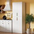 71" Tall Pantry Cabinet with 4 Doors, Kitchen Pantry Storage Cabinet, Freestanding Larder Cupboard, Kitchen Hutch with Gold Handles for Dining Room, Bathroom, White-Ruum Studio Home