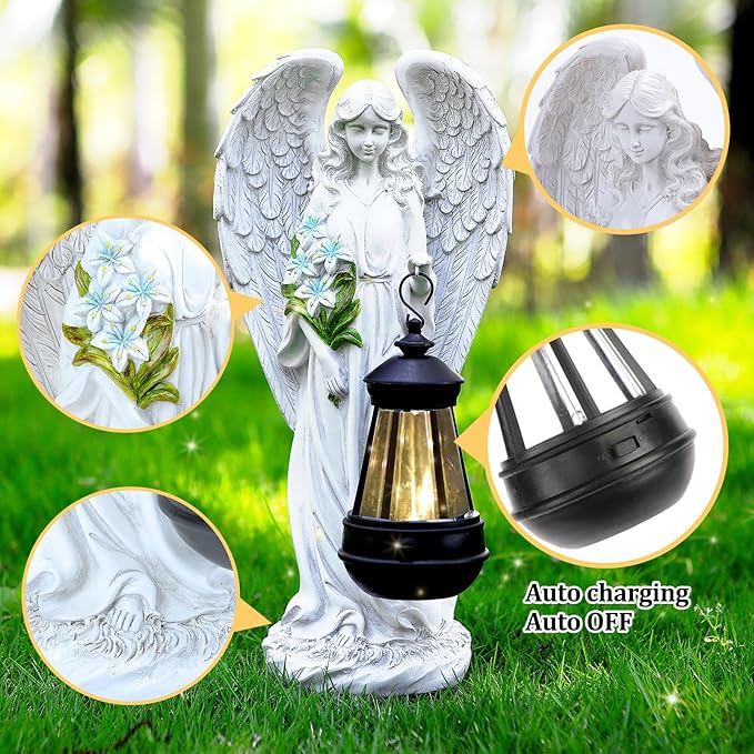 Solar Angel Outdoor Garden Decor Statues – 13.2 inches Solar Outdoor Sculptures for Outside Yard Art Patio Balcony Front Lawn Ornaments Gifts for Mom Grandma Women-Ruum Studio Home
