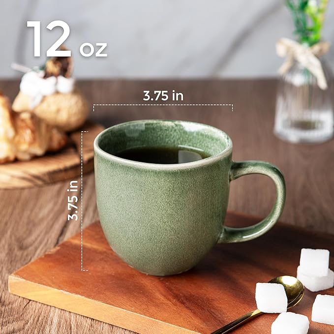AmorArc 12oz Coffee Mugs, Ceramic Coffee Mugs set of 6 for Man, Woman, Dad, Mom, Modern Coffee Mugs with handle for Latte/Cappuccino/Milk/Cocoa. Dishwasher&Microwave Safe, Jade Green-Ruum Studio Home
