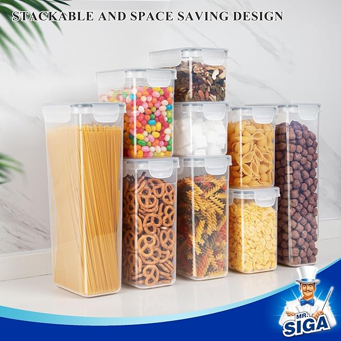 MR.SIGA 16 Pack Airtight Food Storage Container Set, BPA Free Kitchen Pantry Organization, Kitchen Canisters for Cereal, Spaghetti, includes 24 Reusable Sticker Labels-Ruum Studio Home