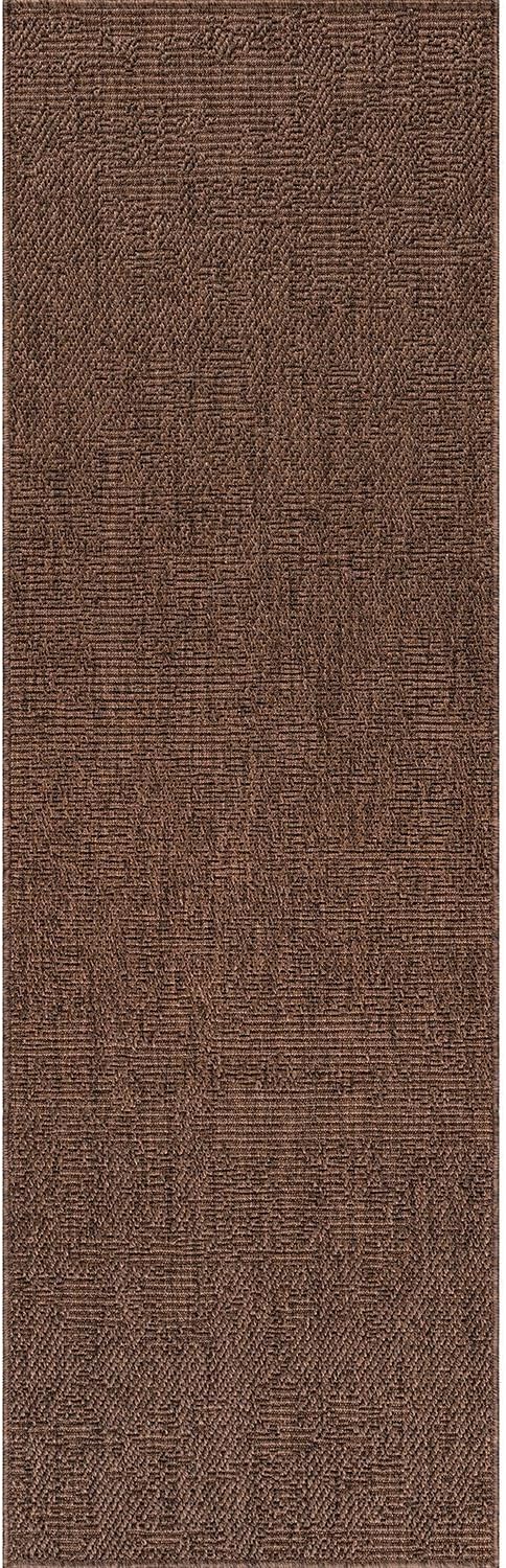 CAMILSON Indoor and Outdoor Runner Rug Brown Solid Boho Woven Design Easy-Cleaning Non Shedding Fiber Living Room Bedroom Garden Patio and Kitchen Washable Outside Carpet Alfombras (2x7)-Ruum Studio Home