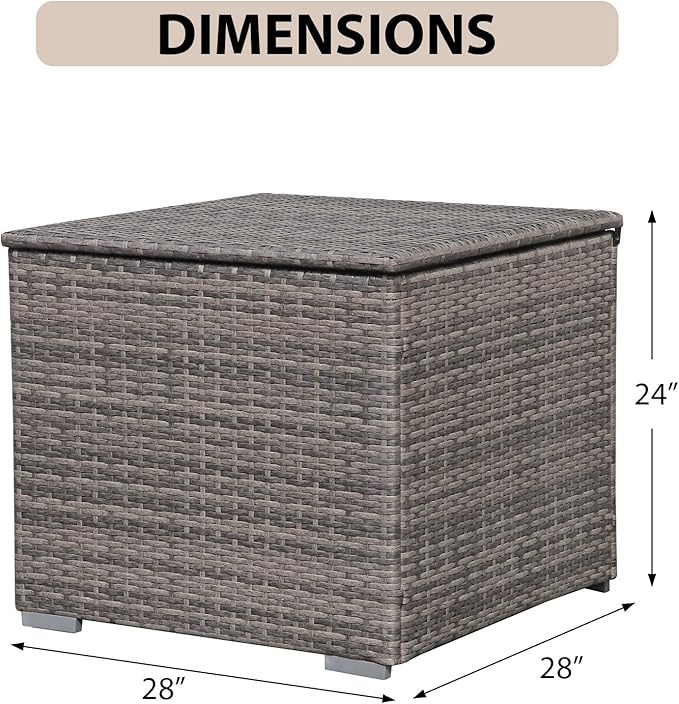 Super Patio Outdoor Patio Storage Box Waterproof, Wicker Storage Bin Deck Box for Cushions, Garden Tools, 88 Gallon, Gray-Ruum Studio Home