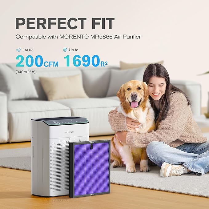 MORENTO Genuine Air Purifier Replacement Filter, True HEPA Filter Compatible with MR5866 for 99.97% Air Pollutants, Odor and Smoke, Multifunctional Version Violet 2 Pack-Ruum Studio Home