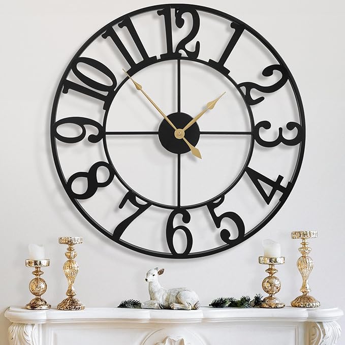 LEIKE 31 Inch Extra Large Wall Clock, Retro Decorative Oversized Silent Little Ticking Battery Operated,Black Metal Arabic Numerals Wall Clocks for Living Room,Office,Entrance Farmhouse Decor-Ruum Studio Home