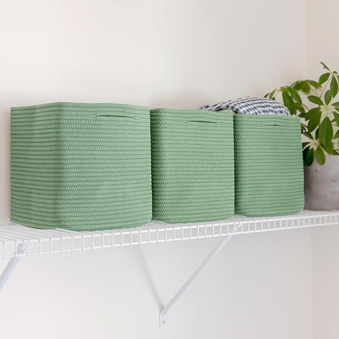 NaturalCozy Storage Cubes 11 Inch Cotton Rope Woven Baskets for Organizing, 3-Pack | Cube Storage Bin | Square Storage Baskets for Shelves Organizer, Classroom, Kids Toy Bins, Closet, Baby Nursery-Ruum Studio Home
