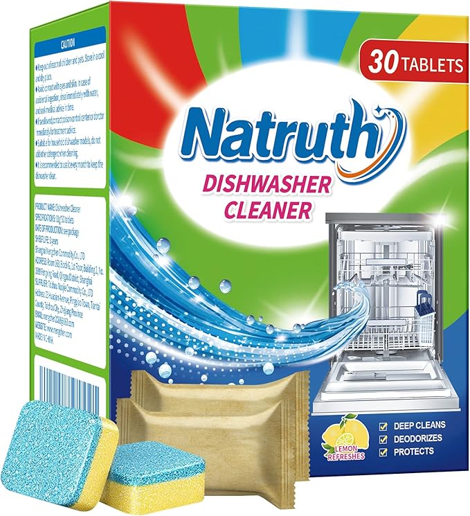 NATRUTH Dishwasher Cleaner And Deodorizer Tablets -30 Pack for Deep Cleaning, Deodorizing & Protecting, Prevents Buildup.Heavy Duty And Septic Safe.Clean Dish Washer For Limescale, Odor, Smell (Lemon)-Ruum Studio Home