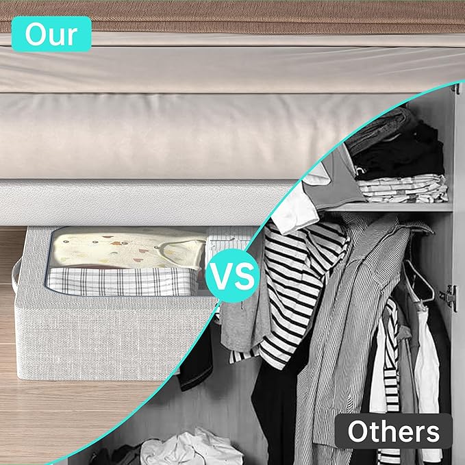 3PCS Under Bed Storage Bins with Metal Frame, Linen Fabric Frame Storage Box Clothes Organizer Bins, Underbed Container with Clear Window (Light Grey, 15.7 x 13 x 6IN)-Ruum Studio Home
