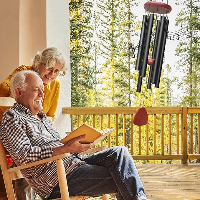 Large Aluminium Wind Chimes Outside, Soothing Melodic Memorial Sympathy Wind Chime, Suitable Outdoor Garden Decor, Gift for Mom Women Neighbors (Black Wind Chimes-36 in)-Ruum Studio Home