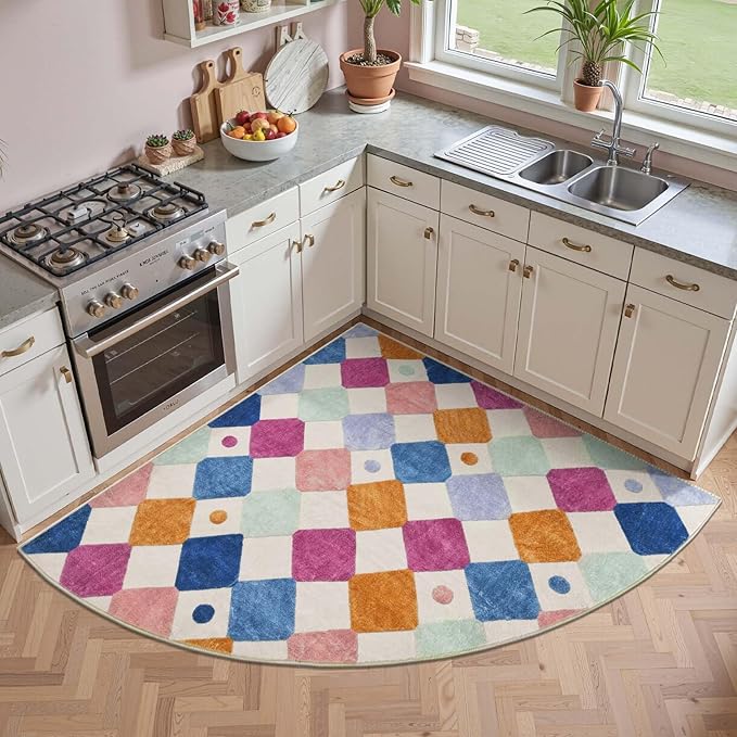 jinchan Kids Rug for Nursery 5ft Radius Corner Washable Area Rug Modern Colorful Quarter Circle Rug Soft Non-Slip Carpet for Bedroom Playroom Daycare Reading Nook Kitchen Classroom Berries on Cream-Ruum Studio Home