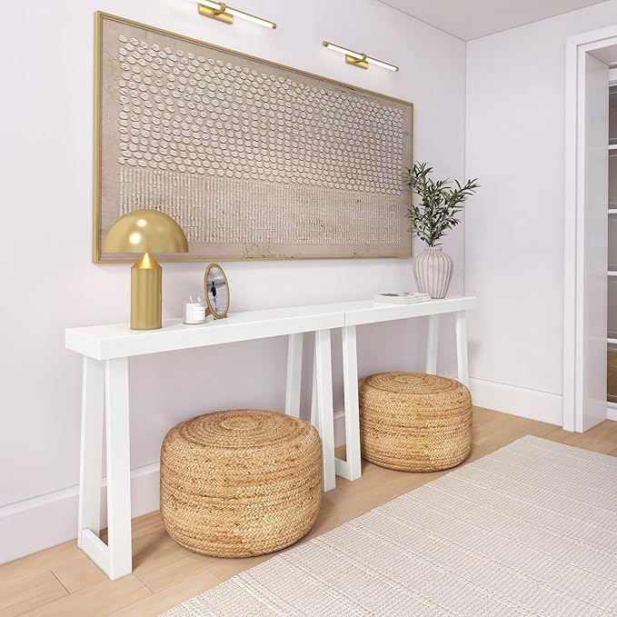 Plank+Beam Solid Wood Console Table, 46.25 Inch, Sofa Table, Narrow Entryway Table for Hallway, Behind The Couch, Living Room, Foyer, Easy Assembly, White-Ruum Studio Home