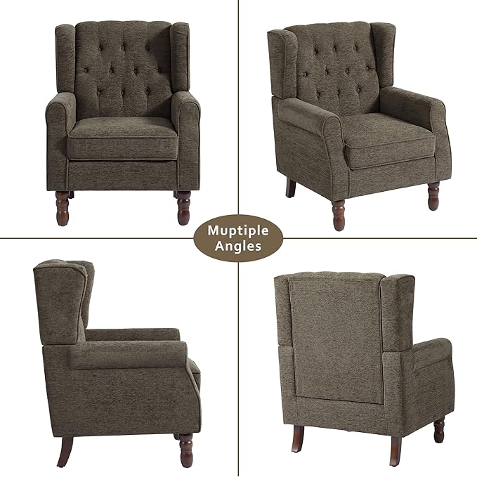 Lumibee High Back Accent Chair Set of 2,Upholstered Wingback Armchair with Solid Wood Legs for Small Spaces,Comfy Single Sofa Chair for Living Room,Bedroom,Office-Taupe-Ruum Studio Home