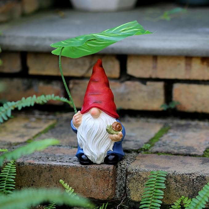Garden Gnome Statue Decoration with Leaf Umbrella, 7.5” Figurine Ornament for Indoor Outdoor Home Patio Yard Lawn, for Gnome Lovers & Garden Enthusiasts，Mom，Women-Ruum Studio Home