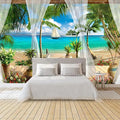 WFBHUA-Wall Mural Tropical Beach Palm Tree Wallpaper Balcony Window Seascape Landscape Wallpaper for Bathroom Living Room Bedroom (Not Peel and Stick)-Ruum Studio Home