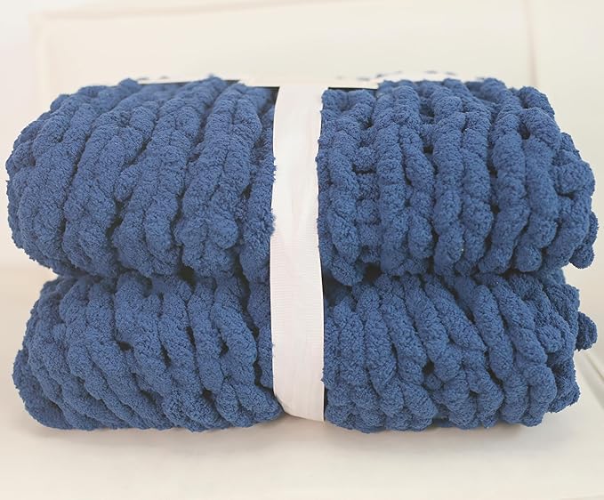 Chunky Knit Blanket Throw 40"x60", Chenille Throw Blankets, Handmade Warm & Cozy Blanket Couch Bed Home Decor, Soft Breathable Fleece Banket, Christmas for Couch Bed Sofa Best Gift (Navy Blue)-Ruum Studio Home