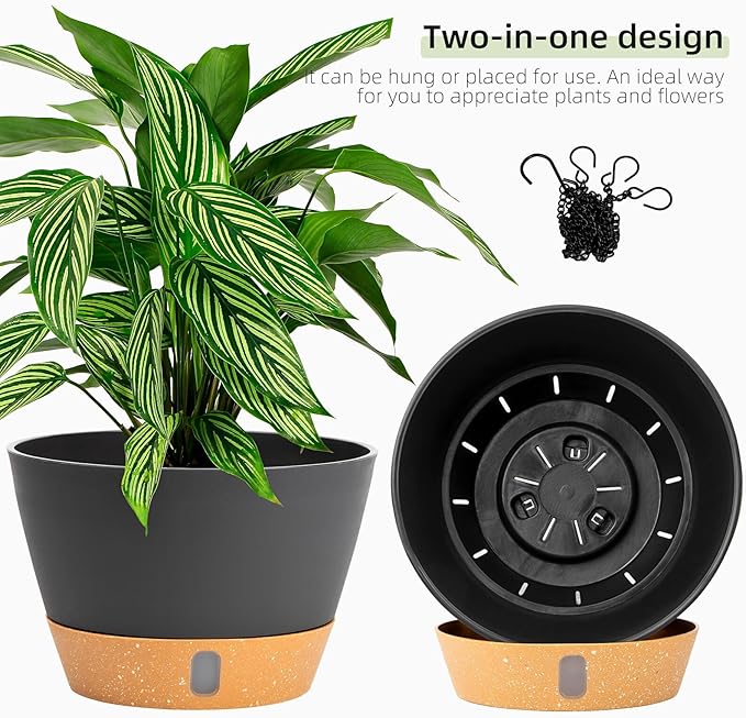 QCQHDU 2 Pack Hanging Planters for Indoor Outdoor Plants, 8 Inch Hanging Baskets Flower Pots with Reservoir Tray & Visible Water-Level-Ruum Studio Home