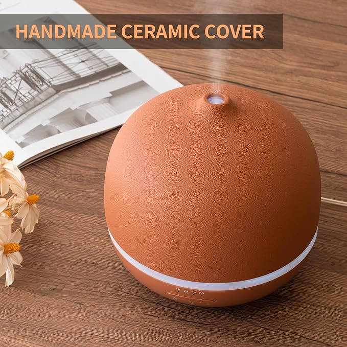Wanlola Stone Diffusers for Essential Oils Large Room,500ml Handmade Ceramic Diffuser with 4 Timer & 10 Ambient Light Settings for Home Office (Terracotta)-Ruum Studio Home