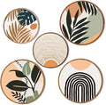 Qunclay 5 Pcs Wall Art Decor Wooden Living Room Wall Decor Bohemian Hanging Farmhouse Geometric 10'' and 8'' Aesthetic Wood Minimalist Posters for Bedroom(Boho, Leaf)-Ruum Studio Home