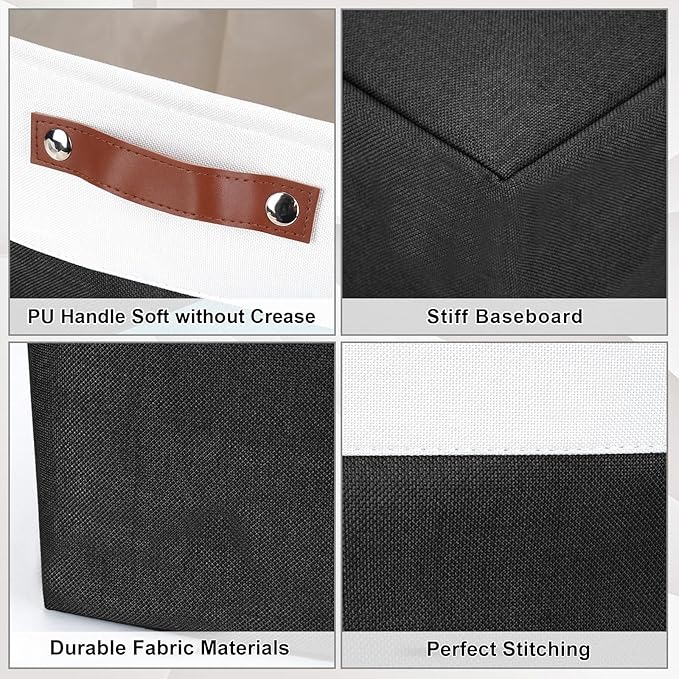 Collapsible Fabric Storage Cubes 11x11 Cube Storage Bins, 4 Pack Closet Baskets Box with Handles for Organizing, Shelf, Toys, Clothes, Home, Office, Nursery (Black&White)-Ruum Studio Home