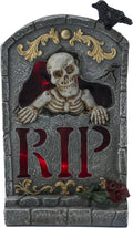 Halloween Decoration Indoor 7.6″ Tombstone Statue with LED Lights Spooky Skull Head Gravestone Skeleton RIP Lighting Changes Halloween Village for Table Shelf Home Party Outdoor Decor Gifts-Ruum Studio Home