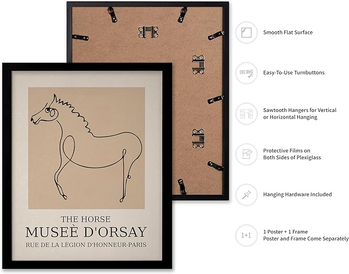 Poster Master Vintage Poster - Retro Minimalist Print - Gift for Artist, Friend - Horse, Line Drawing, Sketch, Abstract - Wall Decor for Living Room, Bedroom, 8x10 Black Framed-Ruum Studio Home