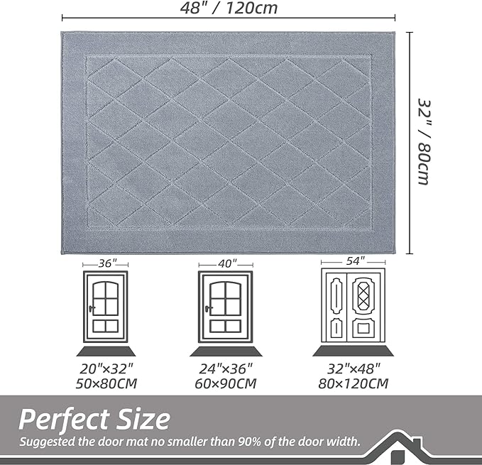 BEQHAUSE Dirt Trapper Door Mat 32" x 48", Doormat Non-Slip Entryway Rugs Washable, Dog Door Mat Stain Resistant and Absorbent Welcome Floor Mat for Front Back Door, Muddy Wet Shoes & Paws, Grey-Ruum Studio Home