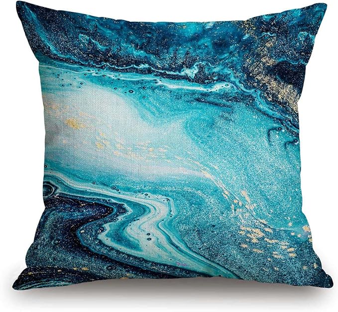 TSSOHU Marble Luxury Ocean Art Agate Blue Paint Gold Powder Cotton Linen Square Throw Waist Pillow Case Decorative Cushion Cover Pillowcase Sofa 18"x 18"-Ruum Studio Home