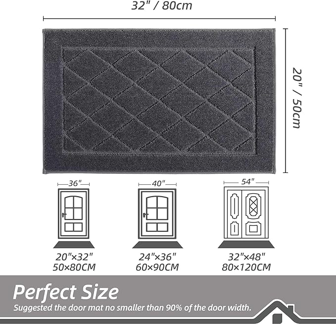 BEQHAUSE Dirt Trapper Door Mat 20" x 32", Doormat Non-Slip Entryway Rugs Washable, Dog Door Mat Stain Resistant and Absorbent Welcome Floor Mat for Front Back Door, Muddy Wet Shoes & Paws, Dark Grey-Ruum Studio Home