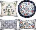 patdrea Designer Floral Linen Throw Pillow Covers,Blue French Cottage Flower Pattern Decorative Pillowcases Cushion for Bed Living Room Outdoor Car,Pack of 4-Ruum Studio Home