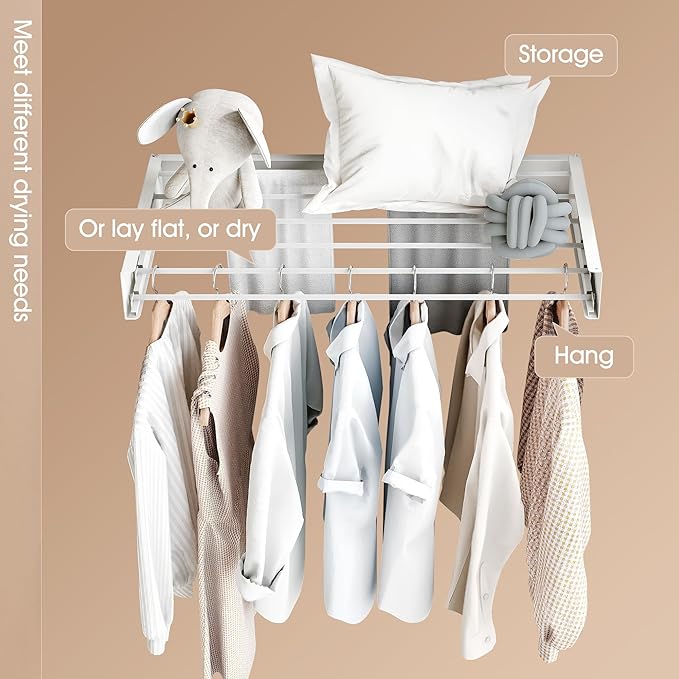 Wall Mounted Drying Rack,Drying Rack Clothing,Collapsible Hanging Racks for Laundry(35.5"-White)-Ruum Studio Home