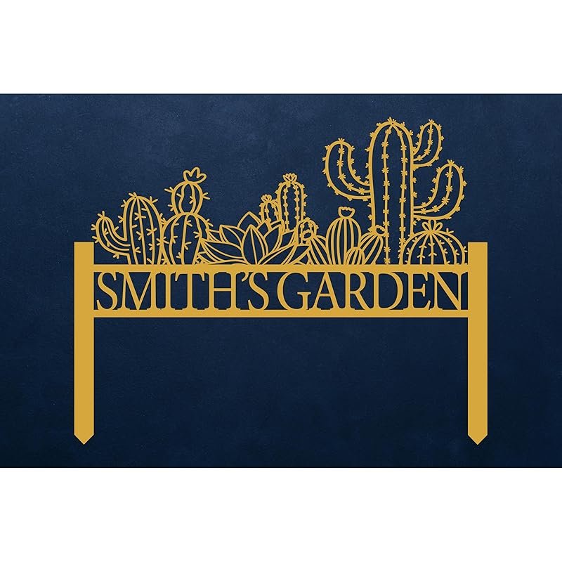 Personalized Cactus Metal Garden Sign, Large Garden Decoration Metal Sign with Stakes, Custom Gardener Family Name Sign, Cactus Decor for Outdoor, Patio Decorative, Yard Art, New Home Gift-Ruum Studio Home