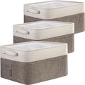 BALEINE 3 Pack Fabric Storage Bins for Shelves, Linen Storage Baskets for Organizing, Decorative Closet Bins for Clothes, Home (Brown, 12"x8"x8")-Ruum Studio Home