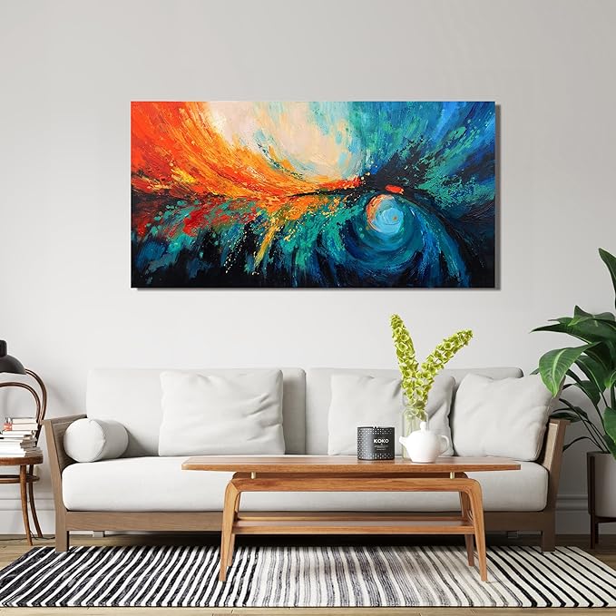 Canvas Wall Art Decor Wall Art Pictures For Living Room Blue Green Wall Art Decor Canvas Abstract Art Work Colorful Abstract Wall Art Paintings Prints For Bedroom Office Kitchen Wall Decor 20" x 40"-Ruum Studio Home