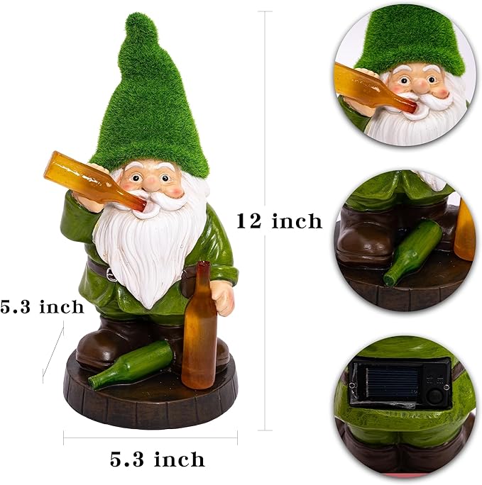 Topadorn Solar Gnome Garden Decor, Garden Gnome Sculptures with Solar LED Lights, 12'' Resin Outdoor Figurine for Yard Patio Decor Lawn Ornaments Porch Gifts-Ruum Studio Home
