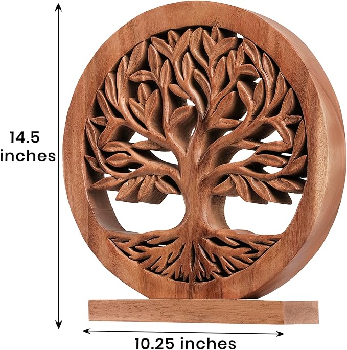 Decozen Solid Wood Tree of Life Sculpture - Home Decor, Living Room, Boho, Shelf, Coffee Table, Centerpiece Table Decorations, Mantle, Dining Table Centerpiece, Bathroom Shelf, Entryway, Farmhouse-Ruum Studio Home